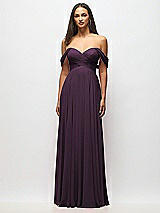 Alt View 3 Thumbnail - Aubergine Off-the-Shoulder Draped Chiffon Maxi Dress