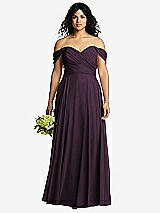 Front View Thumbnail - Aubergine Off-the-Shoulder Draped Chiffon Maxi Dress