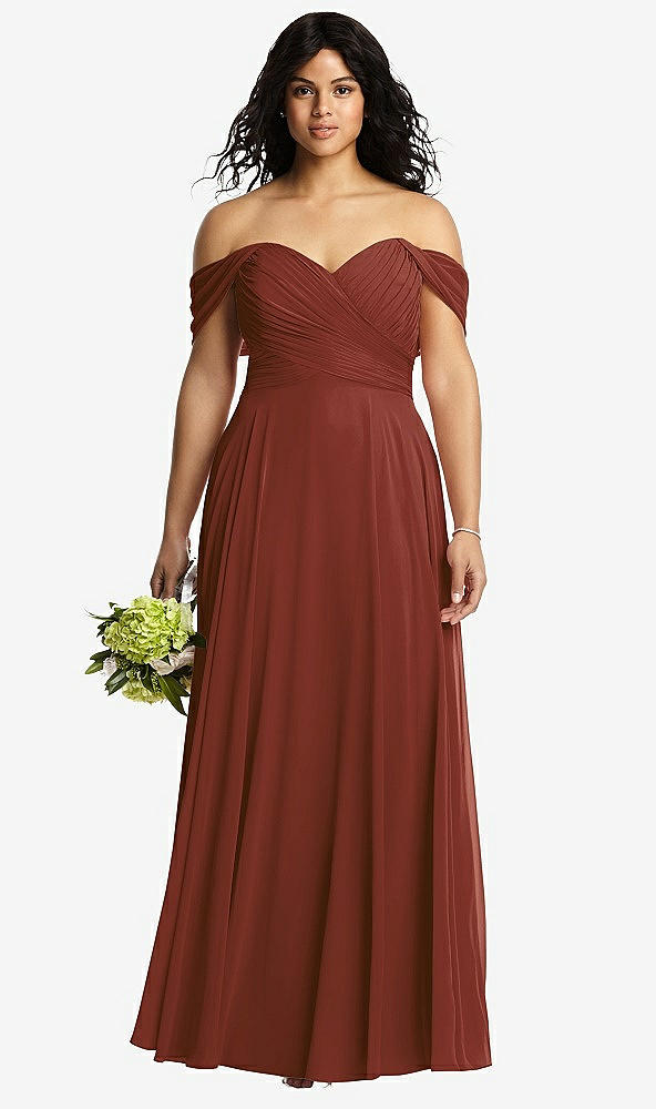 Front View - Auburn Moon Off-the-Shoulder Draped Chiffon Maxi Dress