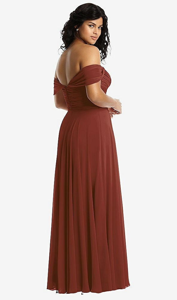 Back View - Auburn Moon Off-the-Shoulder Draped Chiffon Maxi Dress