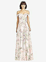 Alt View 1 Thumbnail - Blush Garden Off-the-Shoulder Draped Chiffon Maxi Dress