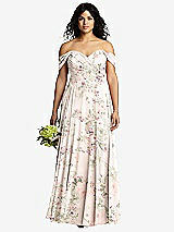 Front View Thumbnail - Blush Garden Off-the-Shoulder Draped Chiffon Maxi Dress