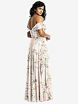 Rear View Thumbnail - Blush Garden Off-the-Shoulder Draped Chiffon Maxi Dress