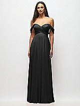 Alt View 3 Thumbnail - Black Off-the-Shoulder Draped Chiffon Maxi Dress
