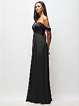 Alt View 4 Thumbnail - Black Off-the-Shoulder Draped Chiffon Maxi Dress