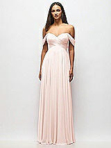 Alt View 3 Thumbnail - Blush Off-the-Shoulder Draped Chiffon Maxi Dress