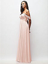 Side View Thumbnail - Blush Off-the-Shoulder Draped Chiffon Maxi Dress