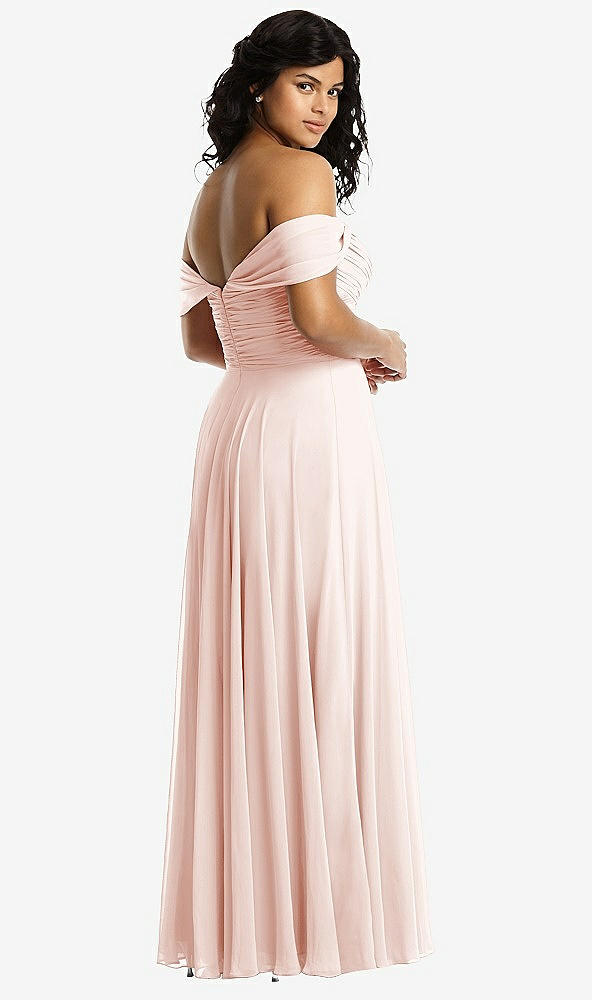 Back View - Blush Off-the-Shoulder Draped Chiffon Maxi Dress