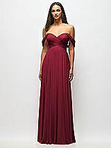 Alt View 3 Thumbnail - Burgundy Off-the-Shoulder Draped Chiffon Maxi Dress