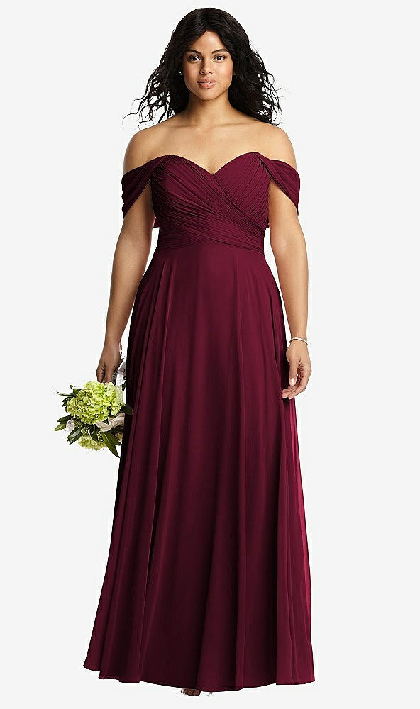 Front View - Cabernet Off-the-Shoulder Draped Chiffon Maxi Dress