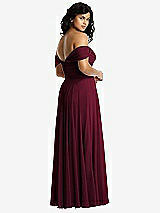 Rear View Thumbnail - Cabernet Off-the-Shoulder Draped Chiffon Maxi Dress