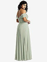 Rear View Thumbnail - Celadon Off-the-Shoulder Draped Chiffon Maxi Dress