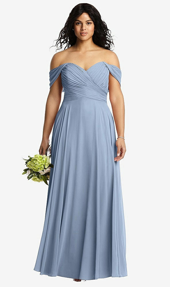 Front View - Cloudy Off-the-Shoulder Draped Chiffon Maxi Dress