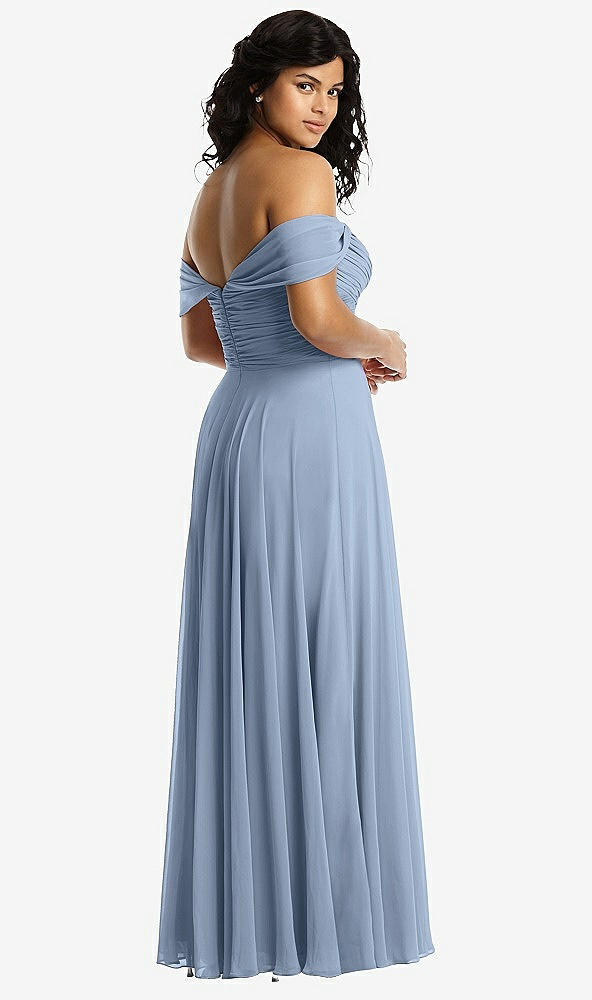 Back View - Cloudy Off-the-Shoulder Draped Chiffon Maxi Dress