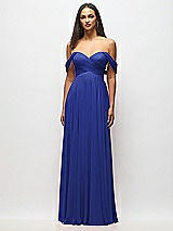 Alt View 3 Thumbnail - Cobalt Blue Off-the-Shoulder Draped Chiffon Maxi Dress