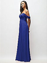 Alt View 4 Thumbnail - Cobalt Blue Off-the-Shoulder Draped Chiffon Maxi Dress