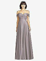 Alt View 1 Thumbnail - Cashmere Gray Off-the-Shoulder Draped Chiffon Maxi Dress