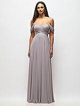 Alt View 3 Thumbnail - Cashmere Gray Off-the-Shoulder Draped Chiffon Maxi Dress