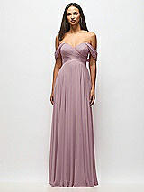Alt View 3 Thumbnail - Dusty Rose Off-the-Shoulder Draped Chiffon Maxi Dress