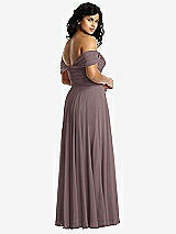 Rear View Thumbnail - French Truffle Off-the-Shoulder Draped Chiffon Maxi Dress