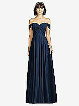 Alt View 1 Thumbnail - Midnight Navy Off-the-Shoulder Draped Chiffon Maxi Dress