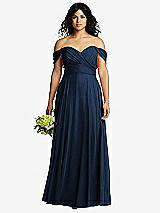 Front View Thumbnail - Midnight Navy Off-the-Shoulder Draped Chiffon Maxi Dress