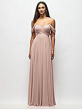 Alt View 3 Thumbnail - Neu Nude Off-the-Shoulder Draped Chiffon Maxi Dress