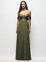 Alt View 3 Thumbnail - Olive Green Off-the-Shoulder Draped Chiffon Maxi Dress