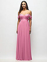 Alt View 3 Thumbnail - Orchid Pink Off-the-Shoulder Draped Chiffon Maxi Dress