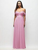 Alt View 3 Thumbnail - Powder Pink Off-the-Shoulder Draped Chiffon Maxi Dress