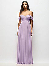 Alt View 3 Thumbnail - Pale Purple Off-the-Shoulder Draped Chiffon Maxi Dress