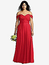 Front View Thumbnail - Parisian Red Off-the-Shoulder Draped Chiffon Maxi Dress