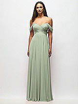 Alt View 3 Thumbnail - Sage Off-the-Shoulder Draped Chiffon Maxi Dress