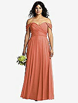 Front View Thumbnail - Terracotta Copper Off-the-Shoulder Draped Chiffon Maxi Dress