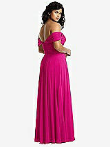 Rear View Thumbnail - Think Pink Off-the-Shoulder Draped Chiffon Maxi Dress