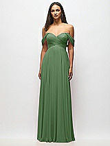 Alt View 3 Thumbnail - Vineyard Green Off-the-Shoulder Draped Chiffon Maxi Dress