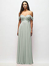 Alt View 3 Thumbnail - Willow Green Off-the-Shoulder Draped Chiffon Maxi Dress