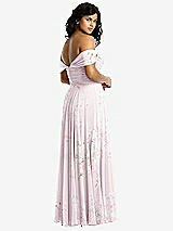 Rear View Thumbnail - Watercolor Print Off-the-Shoulder Draped Chiffon Maxi Dress