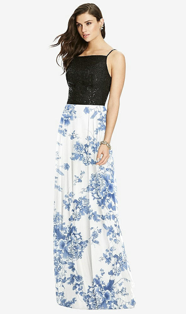 Front View - Cottage Rose Dusk Blue Chiffon Maxi Skirt