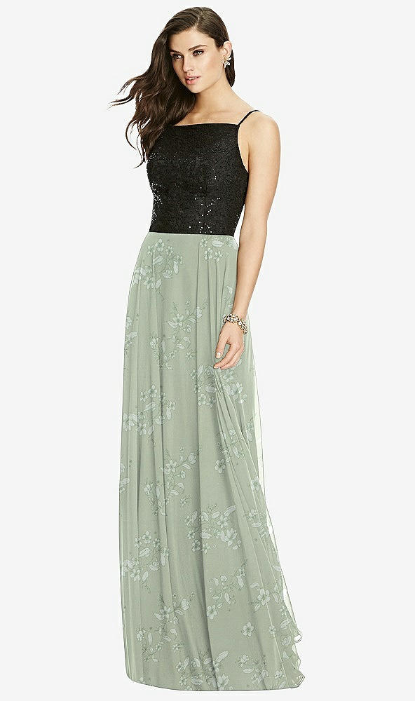 Front View - Vintage Primrose Sage Chiffon Maxi Skirt