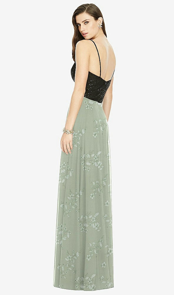 Back View - Vintage Primrose Sage Chiffon Maxi Skirt