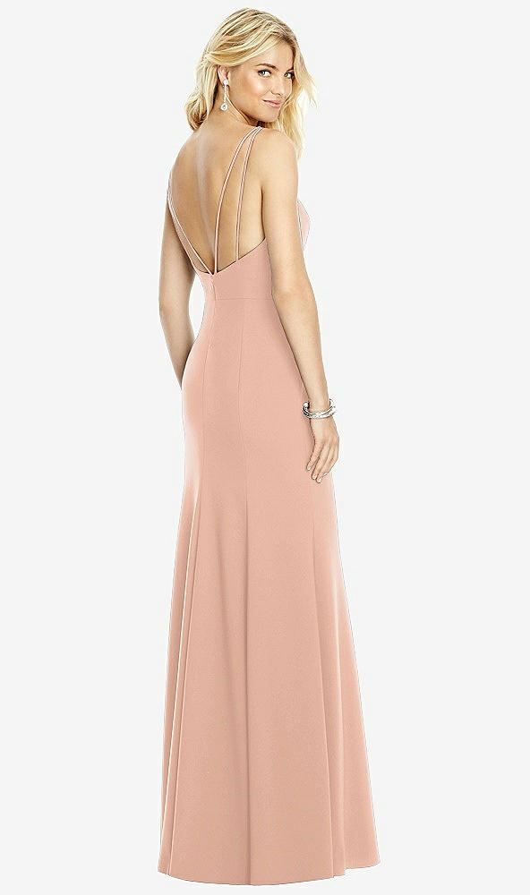 Front View - Pale Peach Bateau Neck Open-Back Trumpet Gown