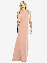 Rear View Thumbnail - Pale Peach Bateau Neck Open-Back Trumpet Gown