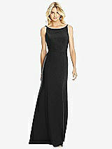 Rear View Thumbnail - Black Bateau Neck Open-Back Trumpet Gown