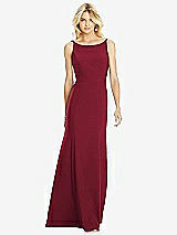 Rear View Thumbnail - Burgundy Bateau Neck Open-Back Trumpet Gown