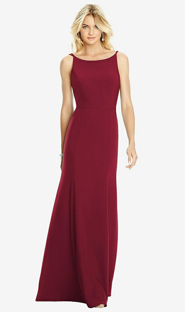 Back View - Burgundy Bateau Neck Open-Back Trumpet Gown