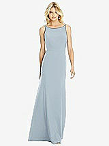 Rear View Thumbnail - Mist Bateau Neck Open-Back Trumpet Gown