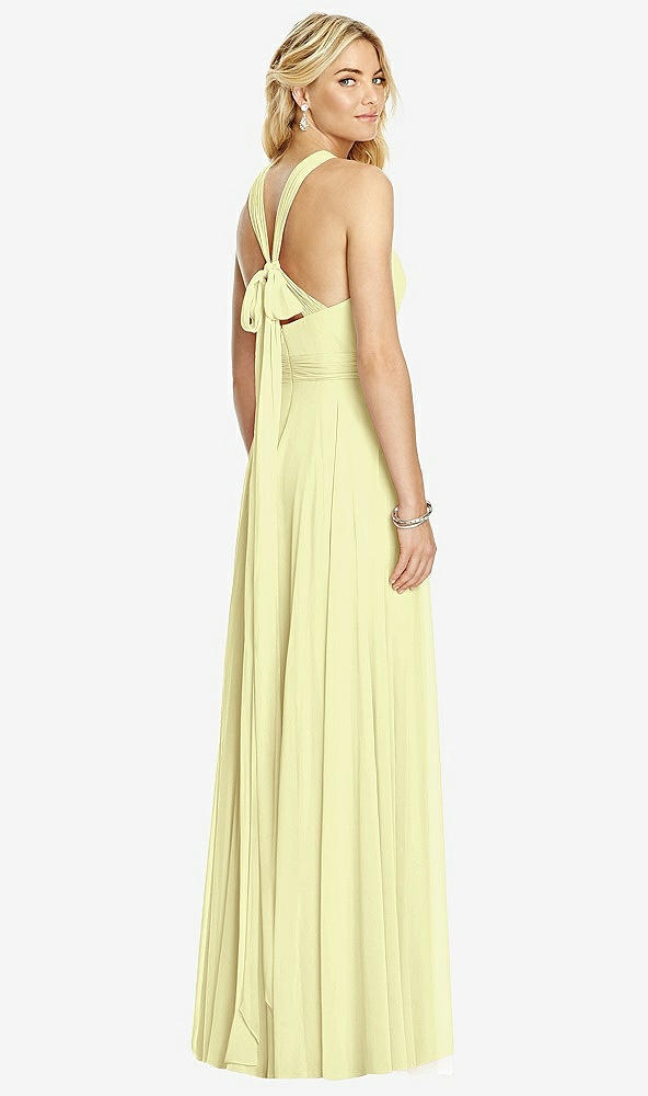 Back View - Butter Yellow Cross Strap Open-Back Halter Maxi Dress