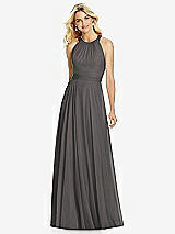 Front View Thumbnail - Caviar Gray Cross Strap Open-Back Halter Maxi Dress