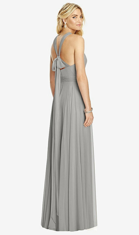 Back View - Chelsea Gray Cross Strap Open-Back Halter Maxi Dress